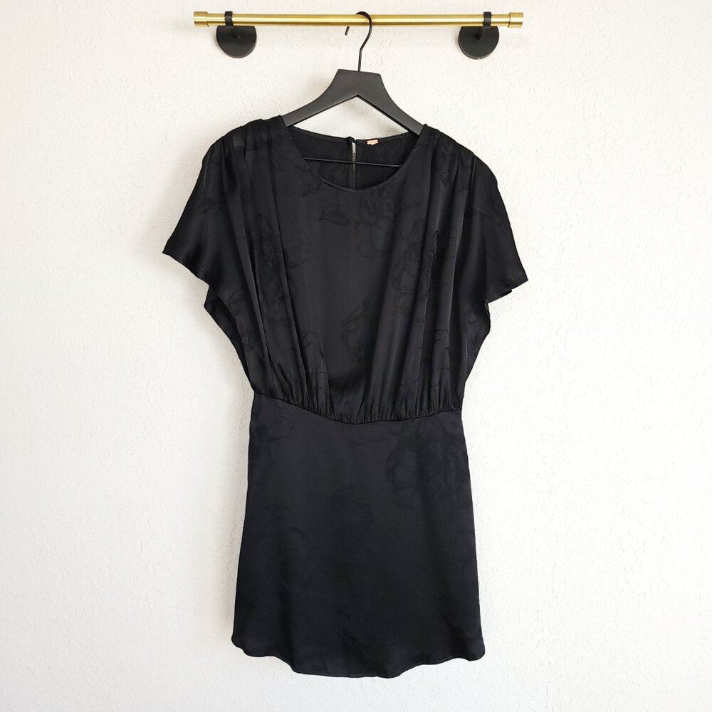 Free People 4 Black Satin Jacquard Floral Mini Dress